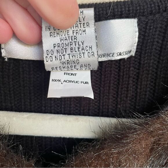 Vintage Faux Fur Knit Vest by Kikit Maurice Sasson Brown & Gray Striped Size S - Picture 5 of 8